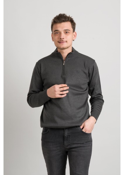 Regular Fit Yarım Balıkçı Fermuarlı Akrilik Viskon Karışımlı Erkek Triko Kazak