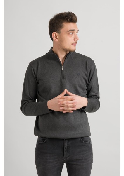 Regular Fit Yarım Balıkçı Fermuarlı Akrilik Viskon Karışımlı Erkek Triko Kazak fiyatları