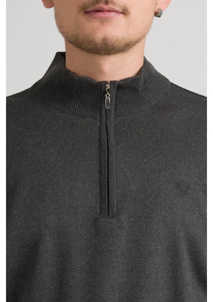 Regular Fit Yarım Balıkçı Fermuarlı Akrilik Viskon Karışımlı Erkek Triko Kazak fırsatları