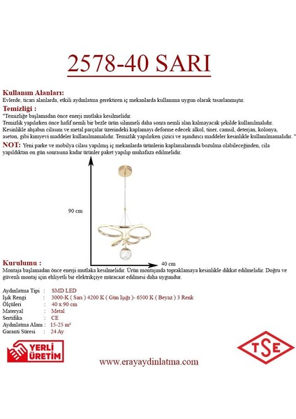 2578-40 Sr LED Gold Avize(Beyaz Işık -Sarı Işık - Gün Işığı) modelleri