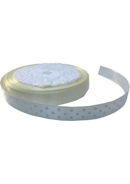 Saten Kurdele Puantiyeli Benekli Kurdele 1 cm - 10 Metre Krem