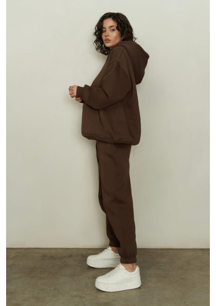 Kadın Kahverengi 3iplik Oversize Eşofman Takımı modelleri