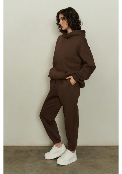 Kadın Kahverengi 3iplik Oversize Eşofman Takımı fırsatları
