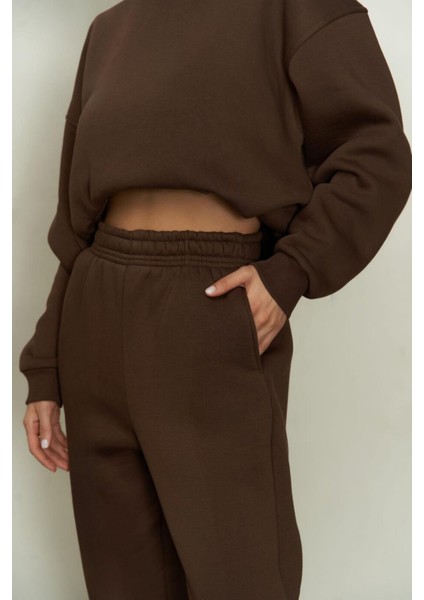 Kadın Kahverengi 3iplik Oversize Eşofman Takımı indirimleri