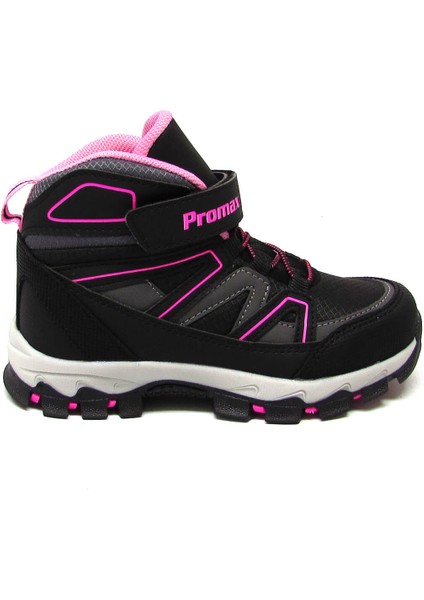 PRMX-1726 Siyah Fuşya Unısex Çocuk Cırtlı Spor Bot