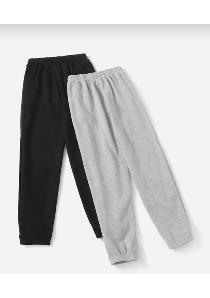 2-Li Siyah*gri Jogger Lastik Paça Eşofman Altı
