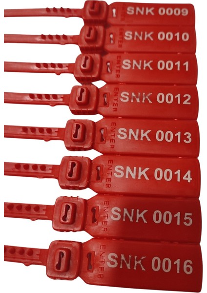 Senkronseals Metal Klipsli Plastik Kayış Mühür Kırmızı Sıra Numaralı- 360MM / 100 Adet