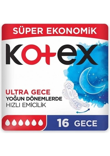 KTYRA52 Kotex Ultra Quadro Gece Ped 16 Adet