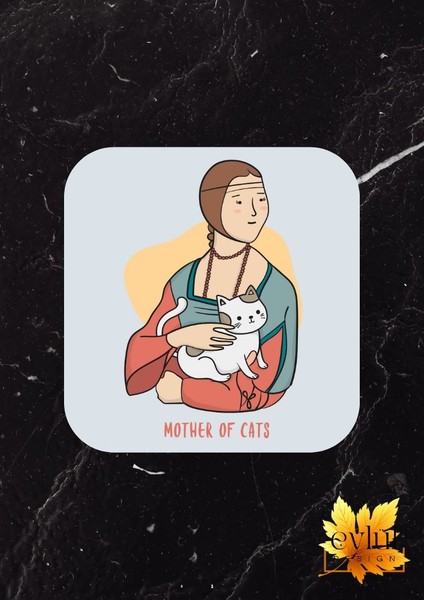 Sanat ve Kediler Baskılı Özel Tasarım Baskılı Mdf Kare Bardak Altlığı