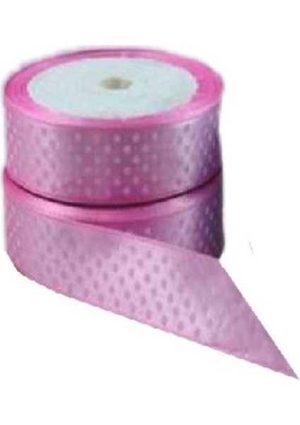 Saten Kurdele Puantiyeli Benekli Kurdele 1 cm - 10 Metre Pembe