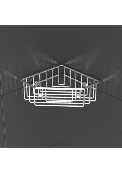 Teknotel Tek Katlı Kancalı Banyo Köşe Rafı Krom ES091 modelleri