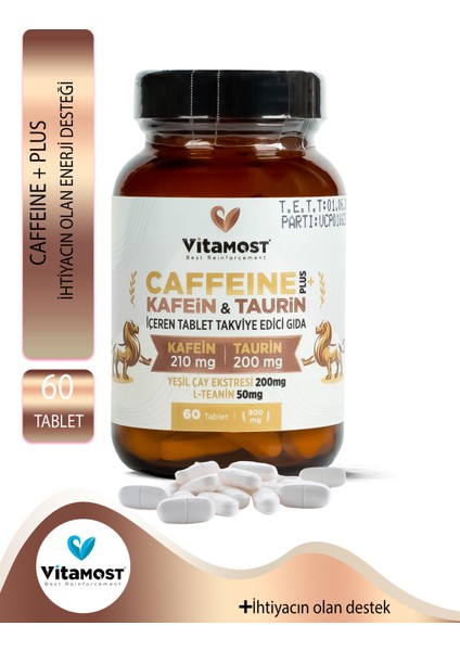 Caffeine Energy Taurin L-teanin Yeşil Çay Ekstresi (KAFEİN) Güç Ve Performans 60 Tablet