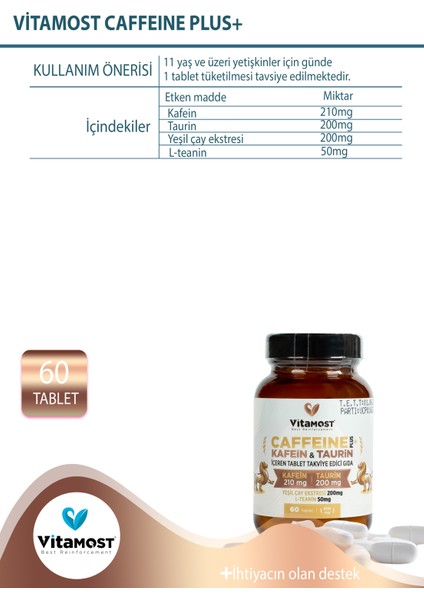 Caffeine Energy Taurin L-teanin Yeşil Çay Ekstresi (KAFEİN) Güç Ve Performans 60 Tablet fırsatları