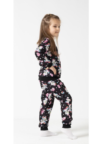 Çocuk Siyah Unicon Baskılı Uzun Kollu Alt Üst Ikili Takım modelleri