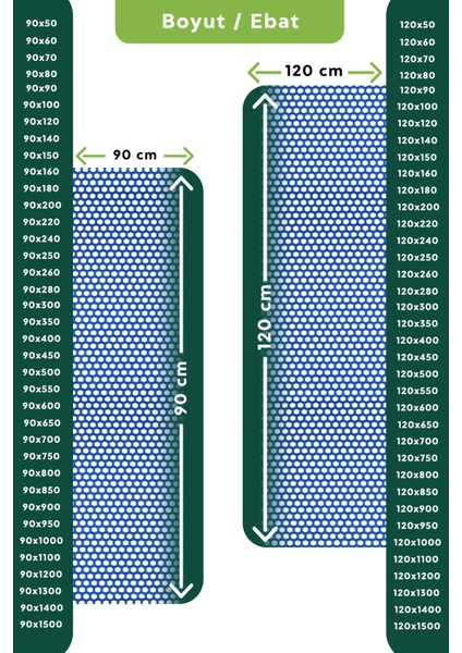 Kaydırmaz Mavi Bal Petek Paspas EN:90cm 90 x 220 cm