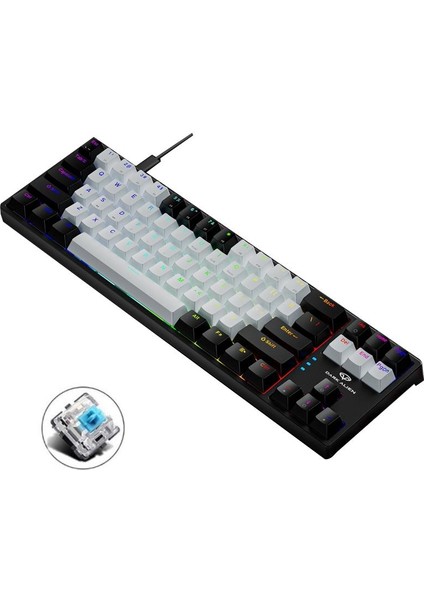 Blue Switch Dark Alien K710 71 Tuş Rgb Gaming Klavye - Mekanik Mavi Tuş Type-C - 2 Kademe Yükseklik Siyahbeyaz