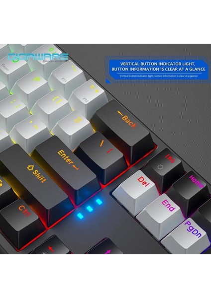 Blue Switch Dark Alien K710 71 Tuş Rgb Gaming Klavye - Mekanik Mavi Tuş Type-C - 2 Kademe Yükseklik Siyahbeyaz