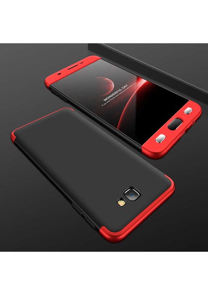 - Samsung Galaxy J7 Prime - Kılıf Parmak izi Yapmayan 3 Parça Ays Kapak - Siyah-Kırmızı - T10291
