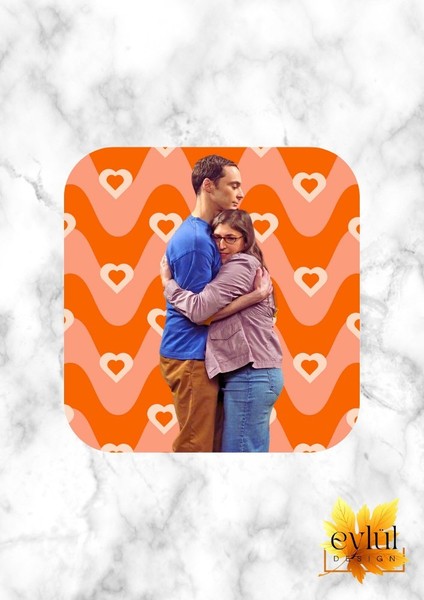 The Big Bang Theory Amy ve Sheldon Baskılı Özel Tasarım Baskılı Mdf Kare Bardak Altlığı