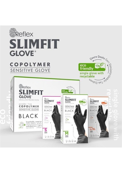 Slımfıt Glove Pudrasız Tek Kullanımlık Gıdaya Uygun Yeni Nesil Teknoloji Siyah L / Xl Beden Eldiven 100'LÜ Paket