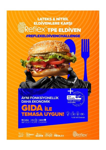 Slımfıt Glove Pudrasız Tek Kullanımlık Gıdaya Uygun Yeni Nesil Teknoloji Siyah L / Xl Beden Eldiven 100'LÜ Paket