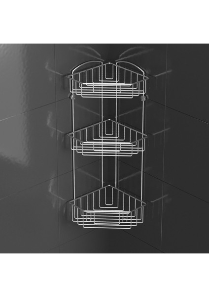 Teknotel Iki Katlı Kancalı Banyo Köşe Rafı Krom ES093