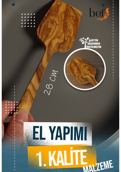 Bef Craft  Doğal El Yapımı Zeytin Ağacı Ahşap Spatula  28 cm Mutfak Spatula Servis Pişirim Kek Tatlı Börek Servis Spatula Mutfak Gereçleri