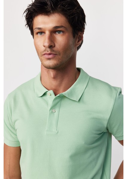 Erkek Slim Fit Dar Kesim Pamuk Düz Pike Yeşil Polo Yaka Tişört fiyatları