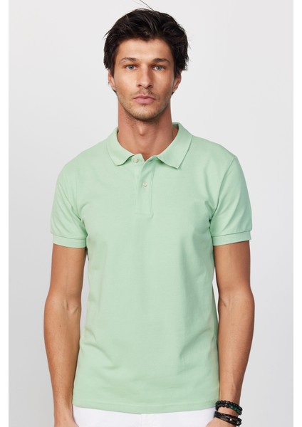 Erkek Slim Fit Dar Kesim Pamuk Düz Pike Yeşil Polo Yaka Tişört modelleri