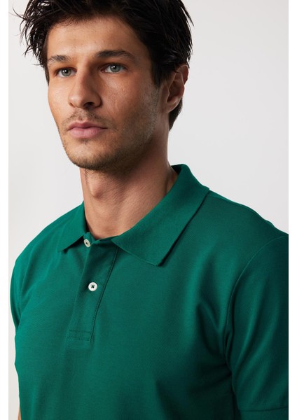Erkek Slim Fit Dar Kesim Pamuk Düz Pike Yeşil Polo Yaka Tişört fiyatları
