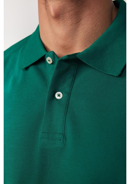 Erkek Slim Fit Dar Kesim Pamuk Düz Pike Yeşil Polo Yaka Tişört fırsatları
