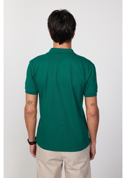Erkek Slim Fit Dar Kesim Pamuk Düz Pike Yeşil Polo Yaka Tişört indirimleri