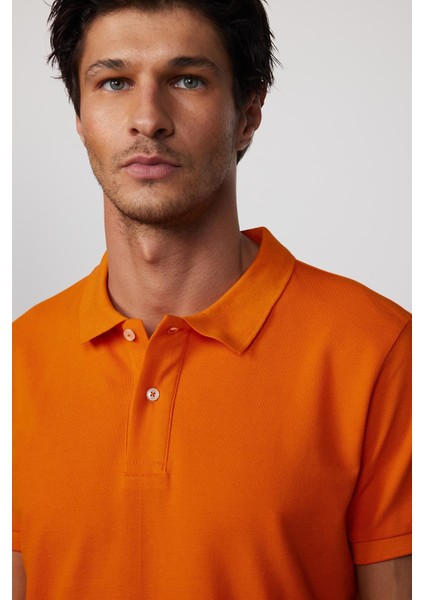 Erkek Slim Fit Dar Kesim Pamuk Düz Pike Turuncu Polo Yaka Tişört fiyatları