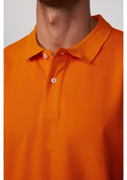 Erkek Slim Fit Dar Kesim Pamuk Düz Pike Turuncu Polo Yaka Tişört fırsatları