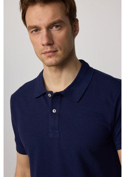 Erkek Slim Fit Dar Kesim Pamuk Düz Pike Lacivert Polo Yaka Tişört fiyatları