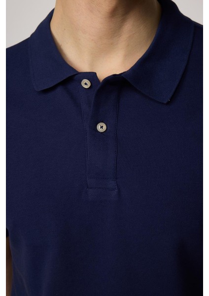 Erkek Slim Fit Dar Kesim Pamuk Düz Pike Lacivert Polo Yaka Tişört fırsatları