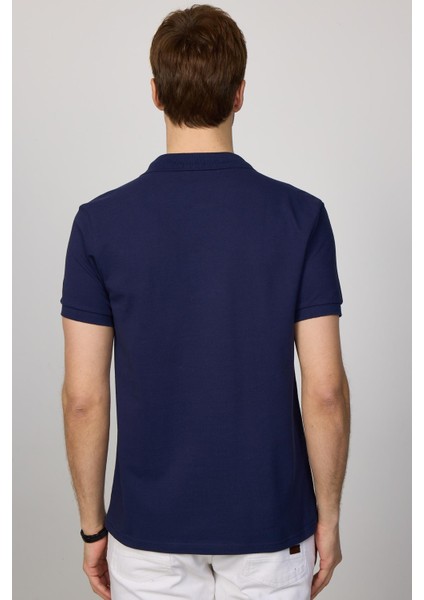 Erkek Slim Fit Dar Kesim Pamuk Düz Pike Lacivert Polo Yaka Tişört indirimleri