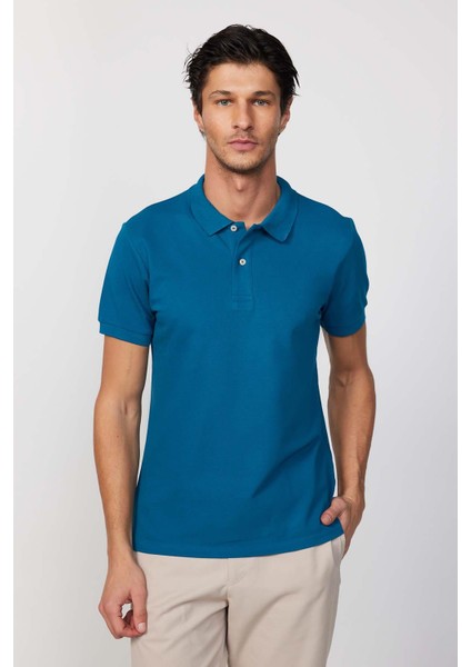 Erkek Polo Yaka Slim Fit Düz Pamuk Pike Petrol Tişört fiyatları
