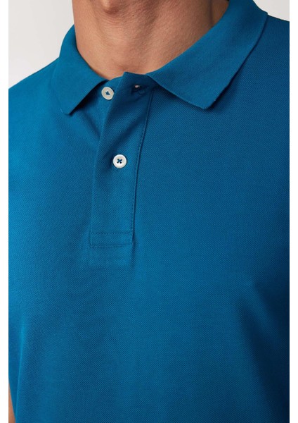Erkek Polo Yaka Slim Fit Düz Pamuk Pike Petrol Tişört fırsatları