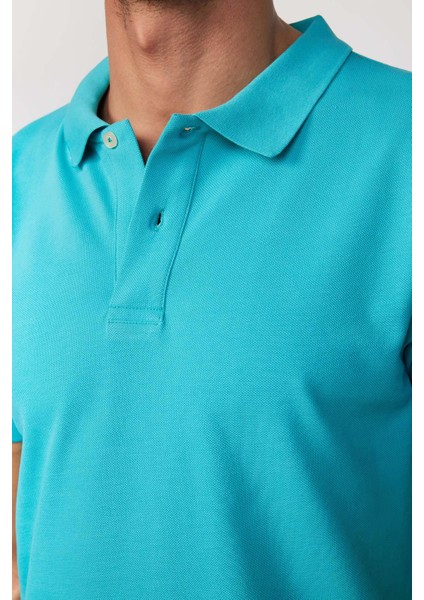 Erkek Slim Fit Dar Kesim Pamuk Düz Pike Yeşil Polo Yaka Tişört modelleri