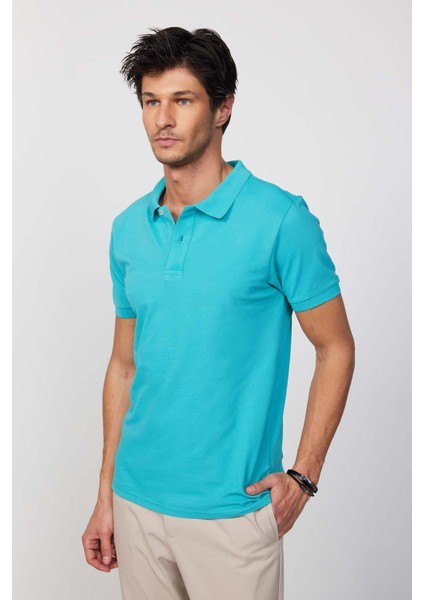 Erkek Slim Fit Dar Kesim Pamuk Düz Pike Yeşil Polo Yaka Tişört fırsatları