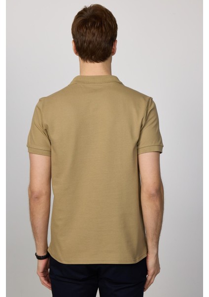 Erkek Slim Fit Dar Kesim Pamuk Düz Pike Kahverengi Polo Yaka Tişört indirimleri