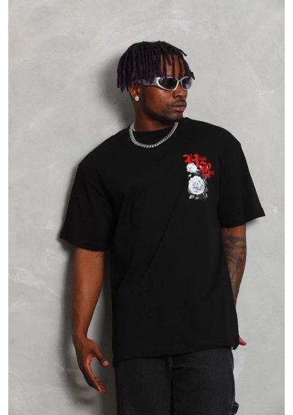 Unisex Baskılı Bisiklet Yaka T-Shirt 20/1 Penye - Siyah