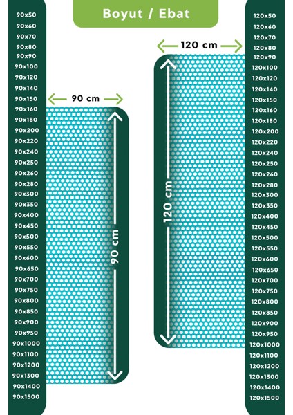 Kaydırmaz Turkuaz Bal Petek Paspas EN:120CM 120 x 1000