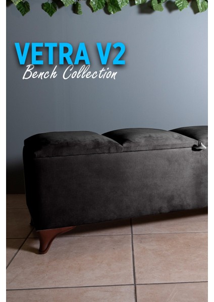 Vetra V2 Antrasit Sandıklı Puf - Dilimli Model 140cm Sandıklı Bench