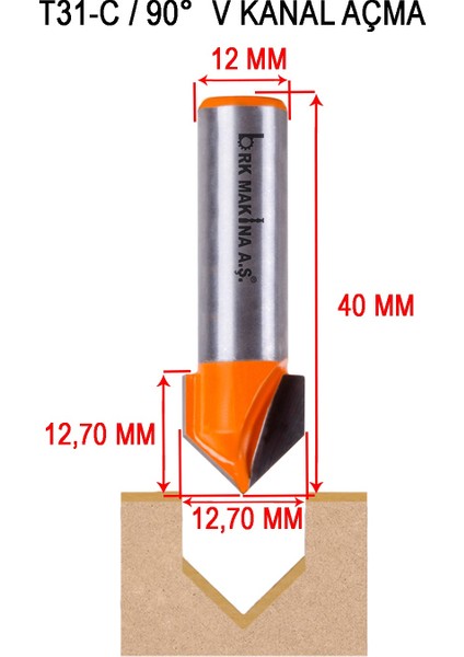 V Kanal Açma Bıçağı Freze Q12*12,7*Q12 mm