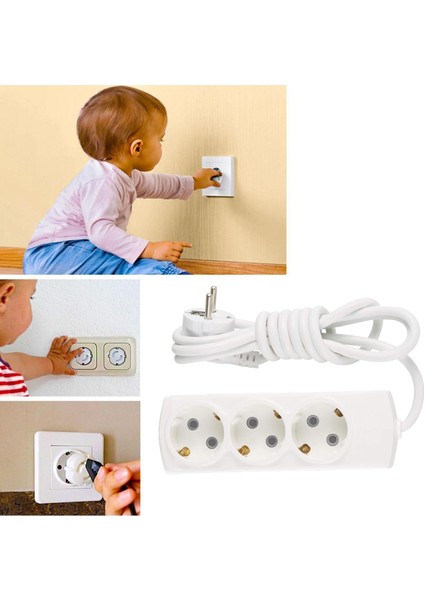 Çoçuk Korumalı Kablolu 3'lü Topraklı Grup Priz Çoğaltıcı 3 Metre Çoklu Uzatma Kablosu Anahtarsız fırsatları