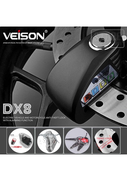 DX10 Gümüş Stili Veison Motosiklet Alarm Disk Kilidi Hırsızlığa Karşı Bisiklet Su Geçirmez Hırsızlık Önleyici Fren Kilidi Dx8 Paslanmaz Çelik Halat Hediye (Yurt Dışından) fırsatları