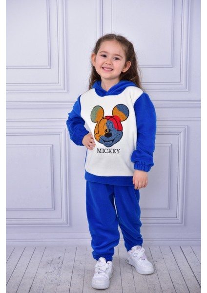 Unisex Çocuk Kapşonlu Mickey Nakışlı Polar Yumuşacık Takım