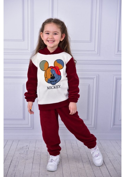 Unisex Çocuk Kapşonlu Mickey Nakışlı Polar Yumuşacık Takım fiyatları
